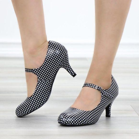 Rockabilly Black White Polka Dots Vintage pumps - Picture 8 of 12